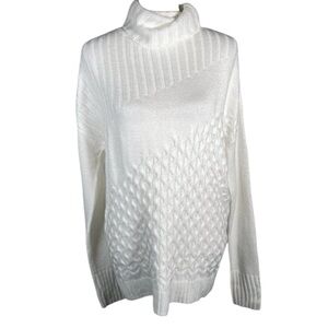 Nine West White Turtleneck Tight Cable Knit Long Sleeve Stretchy Sweater S